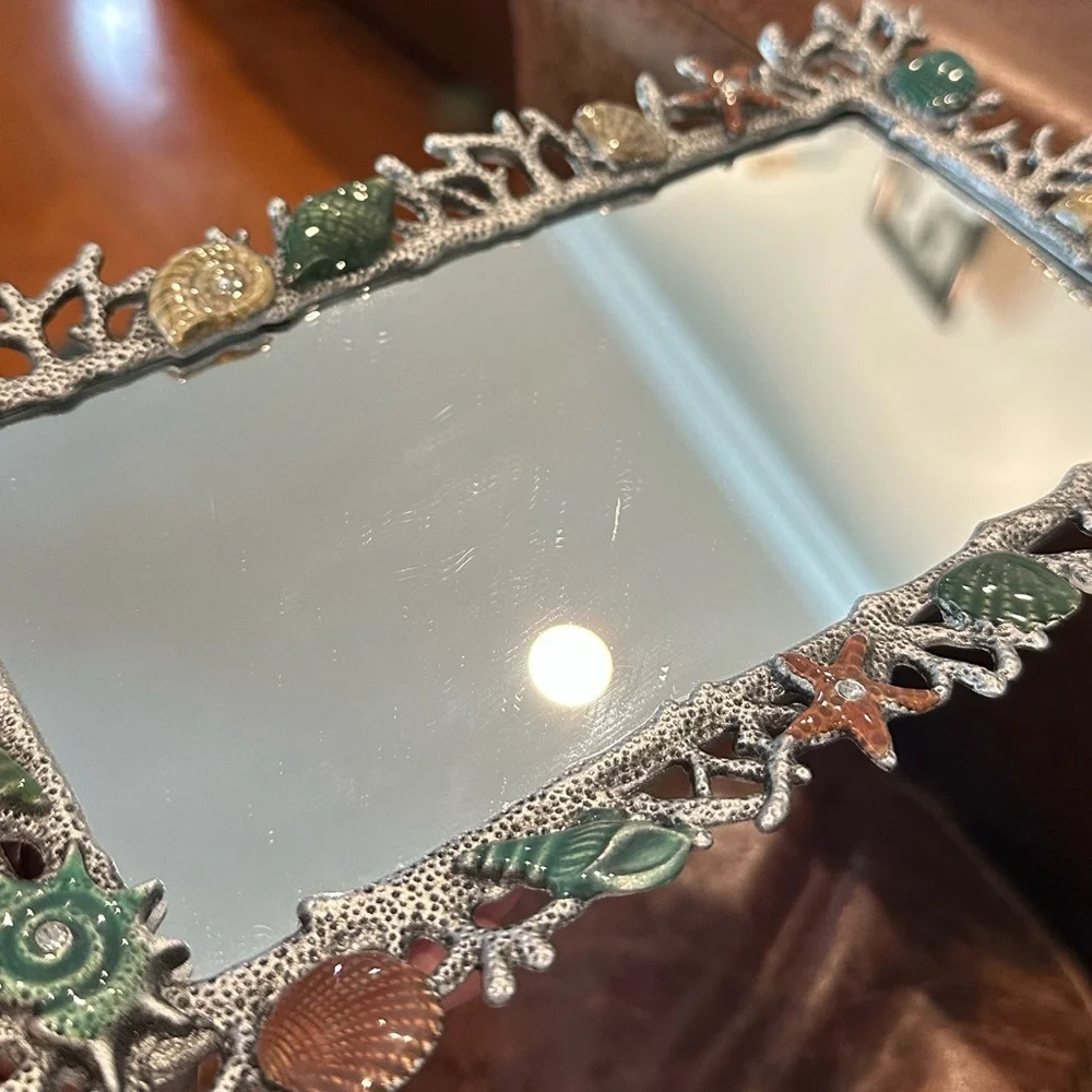 Pier 1 Coastal Shell Mirror Tray – Nautical Beach Decor